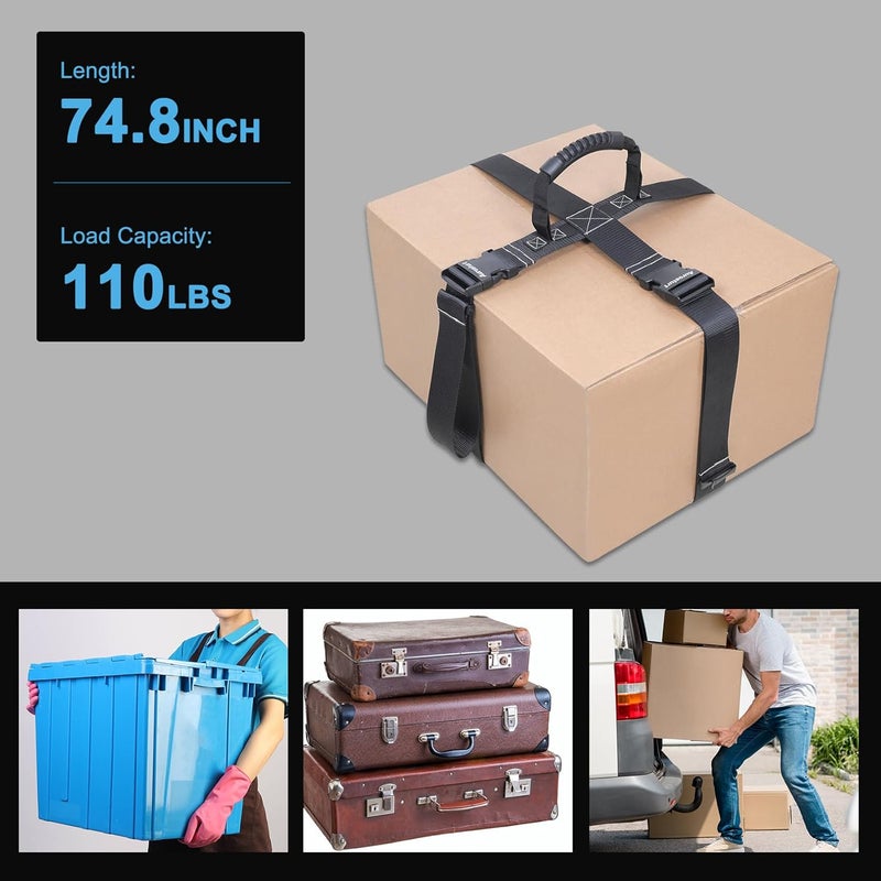 Aurosturt Box Carrying Strap with Handle Adjustable Straps for Battery Box Handheld Belt Carry Straps for Safely Moving and Lifting Heavy Boxes (Black, 74.8 Inch-Plastic Buckle) - Image 5